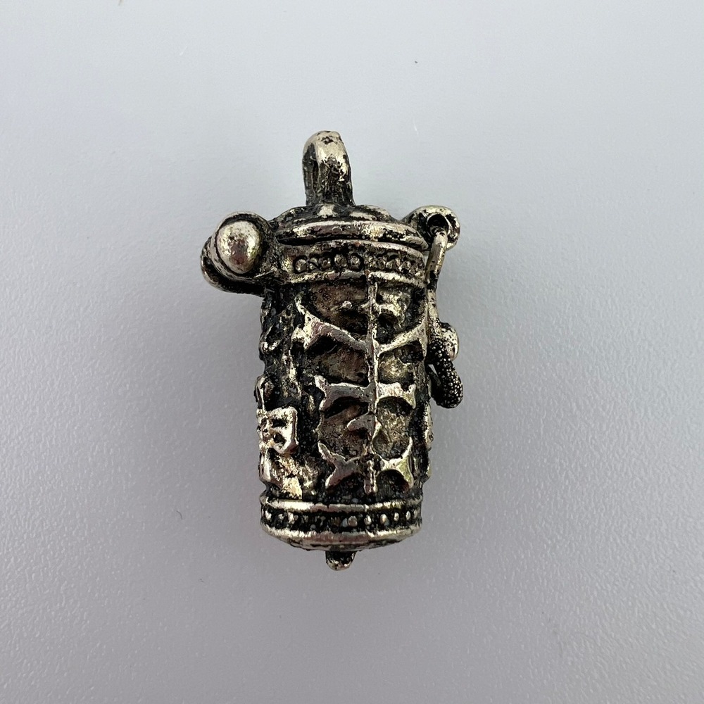 Vintage Tibetan Prayer Wheel Pendant Opens Reliquary Charm Buddhist